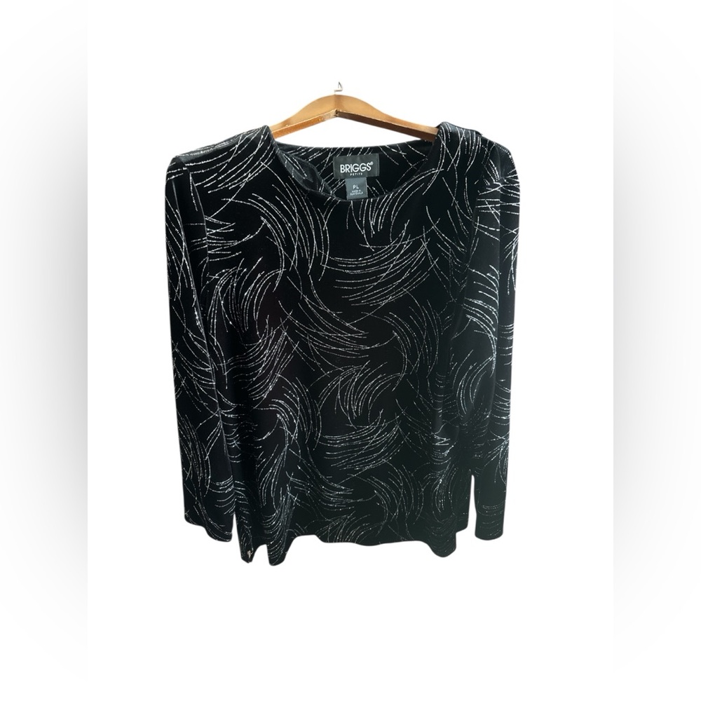 Briggs New York Black Long-Sleeve Top with Silver Swirl Accents Size PL Glamour